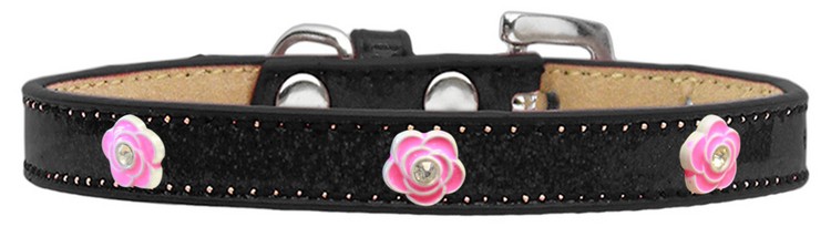 Bright Pink Rose Widget Dog Collar Black Ice Cream Size 10